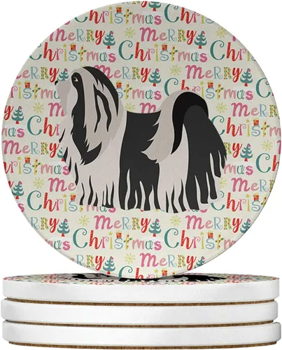 Vista 38 de Abyssinian Sand Terrier Merry Christmas - Posavasos grandes de piedra arenisca (4 unidades)