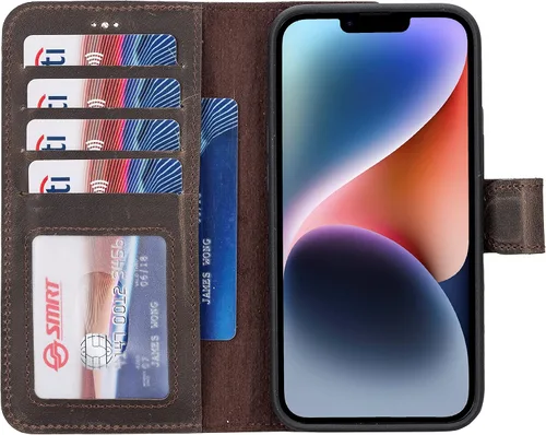Vista 17 de HARDISTON Funda de piel auténtica hecha a mano compatible con iPhone 11 Pro de 5.8 pulgadas, funda magnética desmontable con tarjeteros - bordes