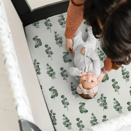 Vista 5 de Pack n Play Sheets BROLEX - Juego de 2 sábanas para cuna, juego de sábanas elásticas y portátiles para cuna, funda de colchón convertible