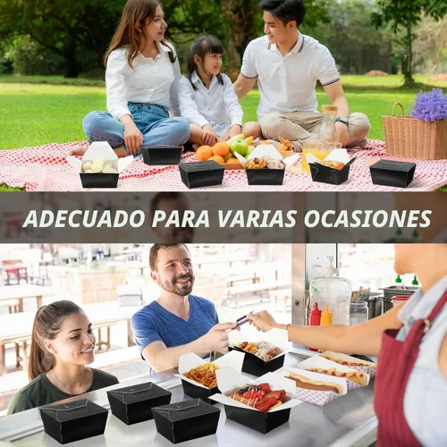 Vista 3 de Norme - Paquete de 100 cajas de papel desechables de 30 onzas para llevar, color negro, cajas de comida de papel para restaurantes, catering