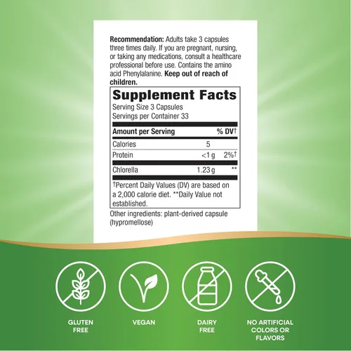 Vista 5 de Nature's Way Chlorella Micro-Algae, Superfood, Supports Antioxidant Pathways*, 1,230 mg per 3-Capsule Serving, Vegetarian, Non-GMO Project Verified