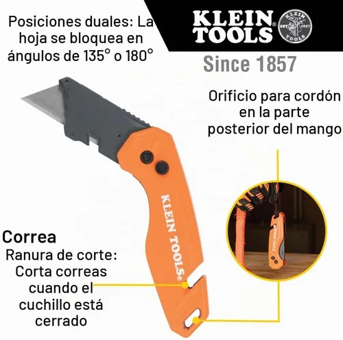 Vista 2 de Klein Tools 44303 FLICKBLADE Cuchillo utilitario plegable con almacenamiento de cuchillas, cuchillo utilitario con 5 cuchillas, compacto con botón