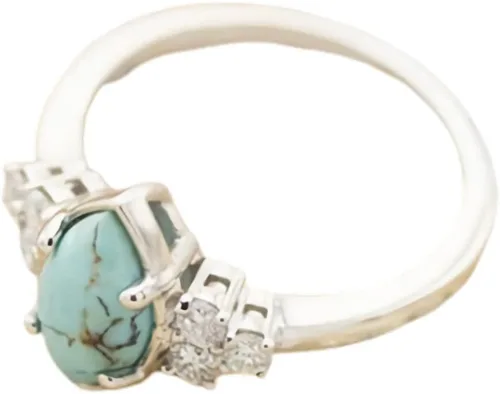 Vista 5 de Pingyongchang Juego de 3 anillos de diamantes turquesa natural, anillos de color plateado para mujer, joyería brillante con piedras preciosas