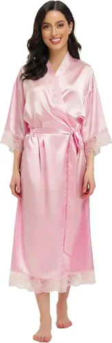 Vista 10 de Batas largas de satén suaves para mujer, batas largas de seda de longitud completa, kimonos, bata de baño sedosa, bata de baño Estampado floral