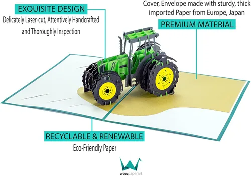 Vista 4 de WOWPAPERART Tractor - Tarjeta de felicitación desplegable 3D para todas las ocasiones, cumpleaños, amor, felicidades, buena suerte, aniversario