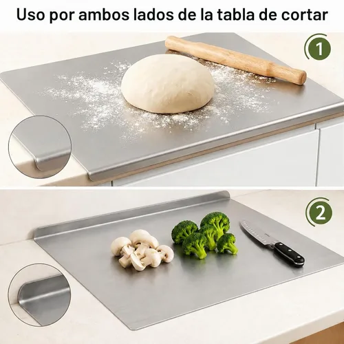 Vista 7 de Tablas de cortar grandes de acero inoxidable para cocina, tablas de cortar con alfombrilla antideslizante azul, tabla de cortar con borde