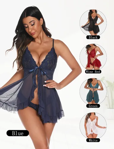 Vista 6 de Queenfox Lencería para mujer, camisón de encaje sexy para mujer