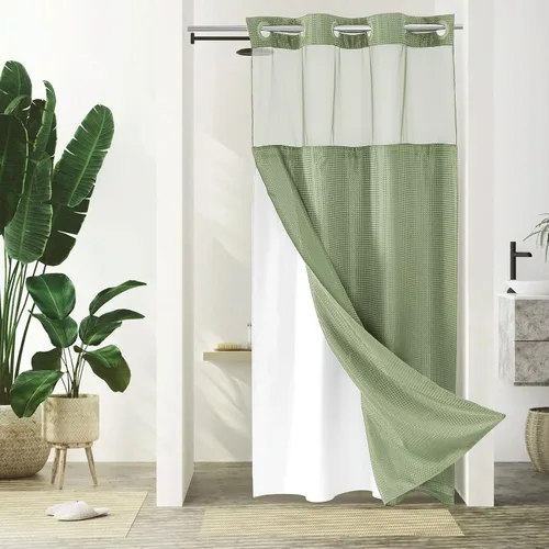 Vista 17 de Gibelle: cortina de ducha pequeña para baño de 36x74, cortina de ducha de punto gofre con juego de forro de tela a presión, no necesita ganchos