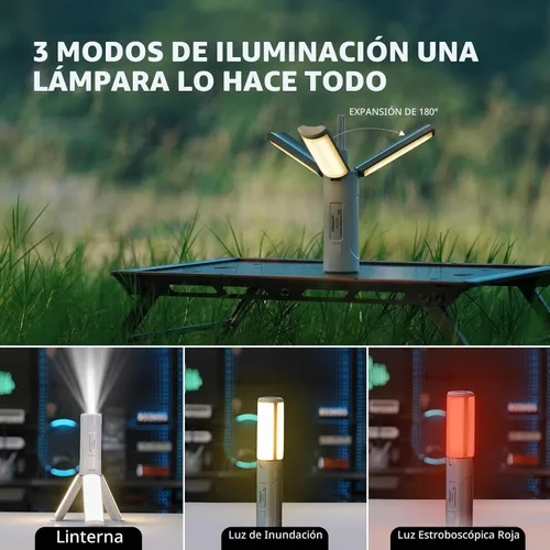 Vista 3 de Allspark - Luz de campamento plegable y recargable con soporte, linterna LED colgante impermeable, luz de campamento magnética telescópica