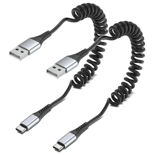 Vista 7 de Cable Lightning en espiral, paquete de 2 cables retráctiles para cargador de iPhone en el coche, cable USB a Lightning de carga rápida, compatible