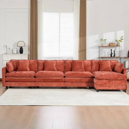 Vista 49 de Sofá seccional modular verde de 111.5", sofás seccionales grandes de 3 plazas para sala de estar, sofá nube oversized de tela chenille con otomana