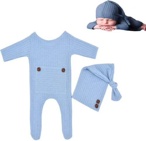 Vista 13 de Moda recién nacido niños niñas bebé sesión de fotos accesorios trajes ganchillo ropa sombrero de cola larga pantalones accesorios de fotografía