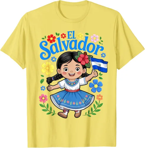Vista 37 de Camiseta de estilo tradicional floral para niña con la bandera de El Salvador