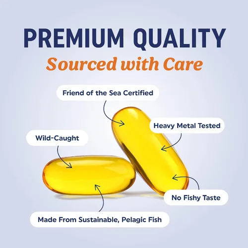 Vista 3 de Aceite de pescado Omega 3 Triple Strength 1200 mg EPA y DHA Ácidos grasos omega-3 capturados en la naturaleza y de origen sostenible