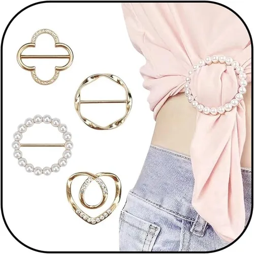 Vista 114 de 4 piezas de clip de anillo de bufanda para mujer, broche de perlas y flores, hebilla de metal para chal, accesorios de decoración para damas y niñas