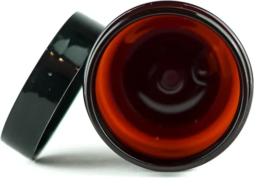 Vista 2 de s Amber - Tarros de plástico (paquete de 12) – Recipientes cosméticos recargables ámbar de 2 onzas con tapas; se utilizan como frascos de viaje