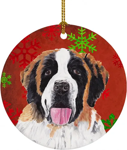Vista 29 de Caroline's Treasures Affenpinscher - Adorno de cerámica para colgar en el árbol de Navidad con copos de nieve rojos y verdes, para el hogar