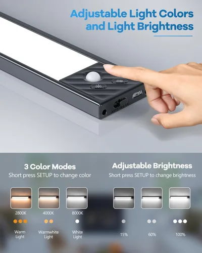 Vista 5 de HIBOITEC 65 luces LED con sensor de movimiento para interiores, 3 temperaturas de color, 1 paquete de iluminación regulable debajo del gabinete