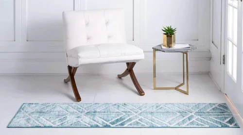 Vista 3 de Unique Loom Matrix Trellis Collection - Alfombra de área, diseño (2 pies x 6 pies 1 pulgada, color azul/marfil)
