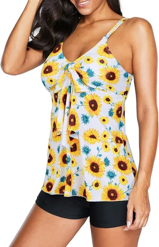 Vista 4 de American Trends Trajes de baño de dos piezas para mujer, tankini de talla grande, con control de abdomen