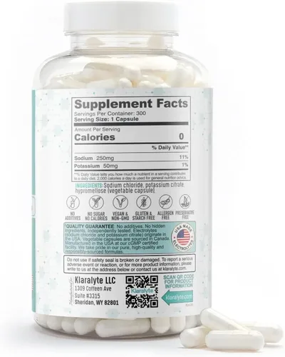 Vista 8 de Cápsulas de sal de electrolitos tamponados, 300 cápsulas de tamaño de valor, suplemento dietético de sodio y potasio