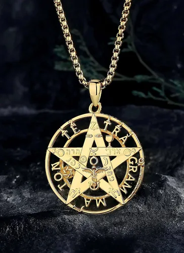 Vista 2 de CELESTIA Colgante de plata de ley 925, anillos de tetragrammaton, collar masónico, joyería de pentagrama para mujeres y hombres