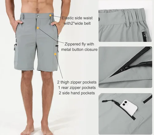 Vista 4 de Suwangi Pantalones cortos de senderismo para hombre, de secado rápido, atléticos, cortos, viajes, pesca, golf, tácticos, para hombres con múltiples