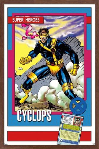 Vista 16 de Trends International Marvel Trading Cards - Póster de pared de cíclope, 14.725 x 22.375 pulgadas, versión enmarcada de madera de granero