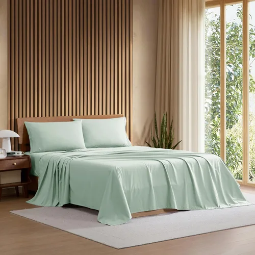Vista 13 de Lacoste Juego de sábanas de 3 piezas 100% percal de algodón, frescas, crujientes, mate y duraderas, con certificación Oeko-Tex, color liso, azul