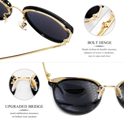 Vista 4 de ATTCL Gafas de sol polarizadas redondas para mujer - Protección UV Marco de metal