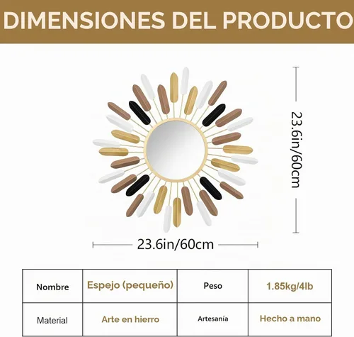 Vista 8 de Espejo de pared Boho de 61 cm con diseño de flores, espejos rústicos de lujo para decoración de granja para sala de estar, baño, dormitorio y entrada