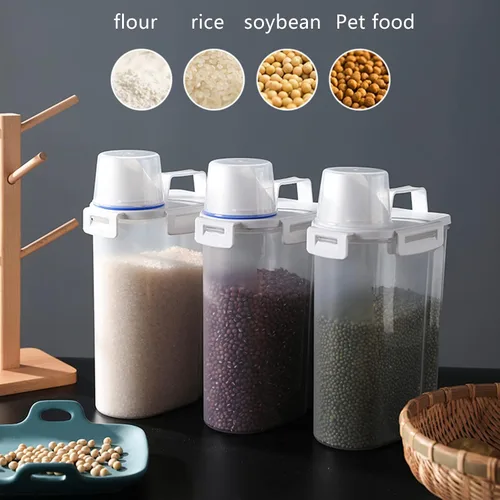 Vista 7 de 2 recipientes de almacenamiento de arroz de 5.5 libras, dispensador hermético de harina de cereales con boquilla de vertido y taza medidora