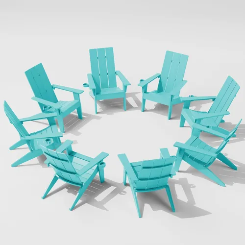 Vista 24 de MXIMU Silla Adirondack moderna resistente a la intemperie con portavasos, sillas de gran tamaño para hogueras Adorondic de plástico al aire libre