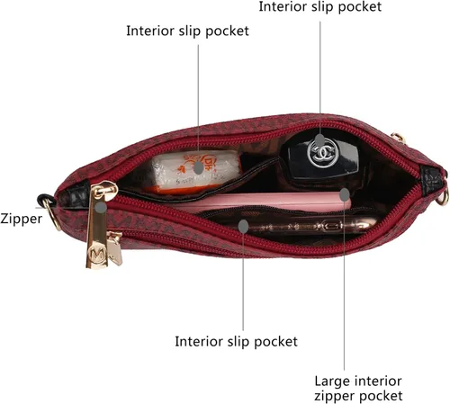Vista 4 de MKF - Bolso cruzado para mujer, correa para la muñeca, bolso de hombro de piel sintética, bolso de bolsillo pequeño, color negro