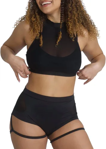 Vista 4 de BZB Pantalones cortos para mujer con ligas, cintura alta, entrenamiento, baile, yoga, pantalones deportivos con levantamiento de glúteos