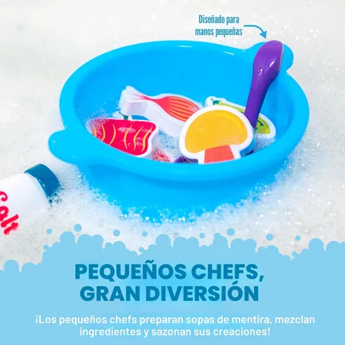 Vista 6 de Tub Works® Tub Soup™ Scoop, Strain & Play - Juguete de baño para niños pequeños Vegetales de espuma flotantes, cucharón para recoger y sopa