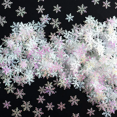 Vista 14 de Decoraciones de confeti de copo de nieve de Navidad, 1200 unidades, confeti morado, azul, plateado, paquete de fiesta de nieve para Navidad