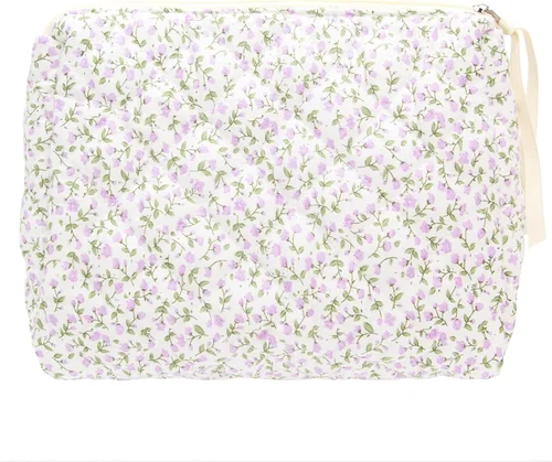 Vista 36 de PAZIMIIK - Bolsa de maquillaje de algodón para mujer, grande, acolchada para viaje, Rosa (Bow Pink), Vintage