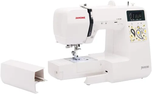 Vista 3 de Janome JW8100 Máquina de coser computarizada completamente equipada con 100 puntadas, 7 ojales, tapa dura, mesa de extensión y 22 accesorios