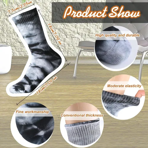 Vista 2 de SATINIOR 8 pares de calcetines de teñido anudado, calcetines novedosos de grafiti, coloridos y divertidos calcetines atléticos para mujeres, hombres