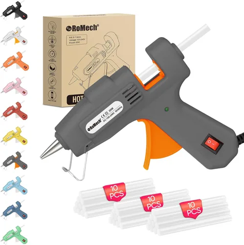 Vista 15 de ROMECH Mini pistola de pegamento caliente de 20 W con set de 30 barras de pegamento, kit de pistola de pegamento caliente de precalentamiento rápido