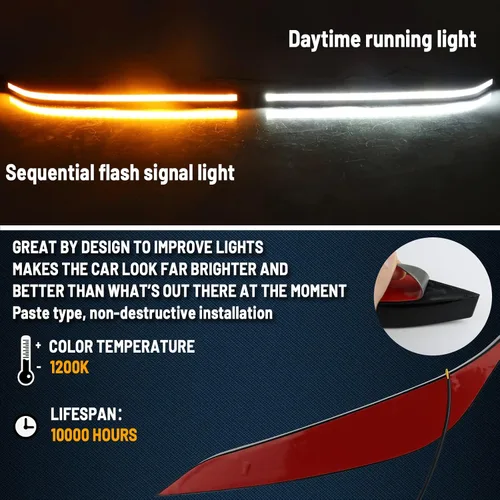 Vista 3 de Switchback - Cubiertas de faros delanteros con molduras color blanco/ámbar, función LED, luz de circulación diurna, señal de giro ámbar secuencial