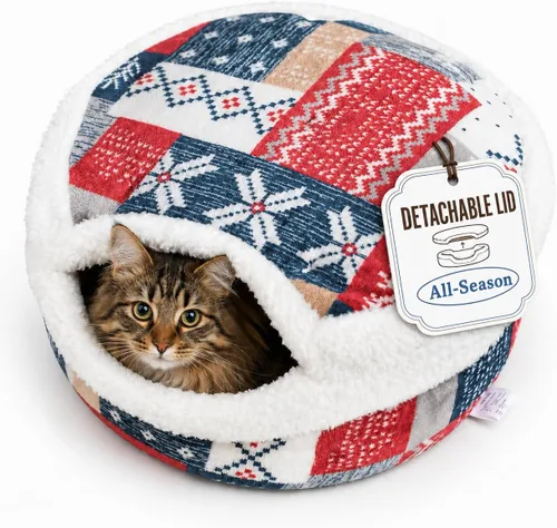 Vista 10 de Cueva de cama para gatos - Escondite cerrado con tapa desmontable