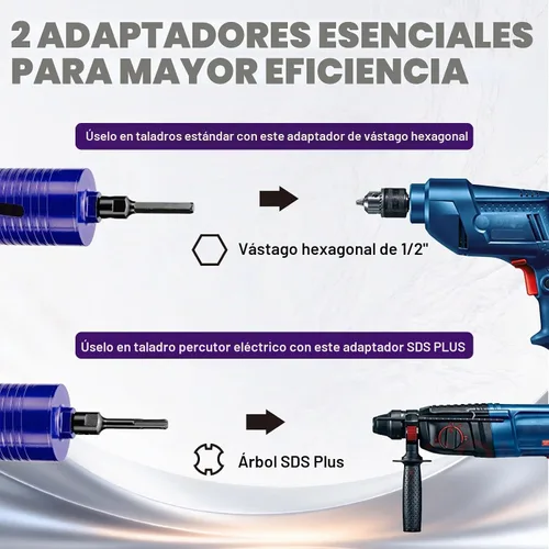Vista 6 de Broca de núcleo de 4-1/2 pulgadas con broca piloto y adaptadores (SDS Plus y 1/2 pulgada hexagonal), rosca de 5/8"-11, profundidad de 9.5