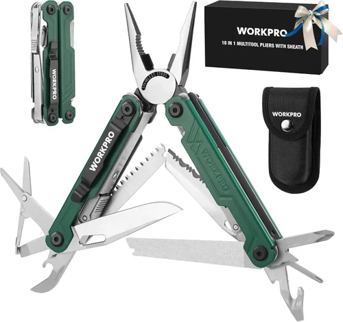 Vista 9 de WORKPRO Multiherramienta con cuchillo de bolsillo, regalo de cumpleaños para hombres, papá, padre, marido, alicates de acero inoxidable 18 en 1