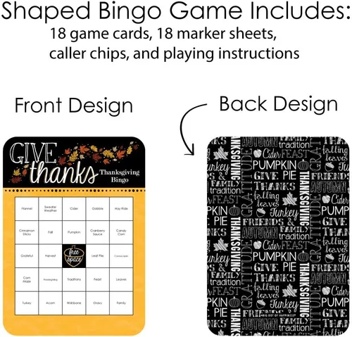 Vista 3 de Big Dot of Happiness Give Thanks - Tarjetas de bingo y marcadores - Juego de bingo para fiesta de Acción de Gracias - Juego de 18