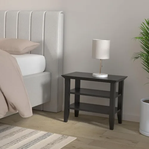 Vista 2 de SIMPLIHOME Acadian Mesa auxiliar estrecha – Mesa auxiliar rectangular de madera maciza de 14 pulgadas de ancho con 2 estantes abiertos en negro