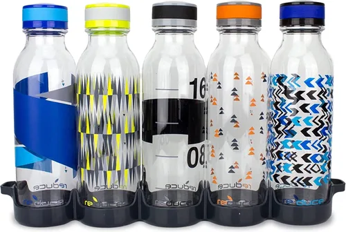 Vista 13 de REDUCE WaterWeek - Botellas de agua reutilizables Tritan de 14 onzas, incluye 5 botellas a prueba de fugas y bandeja para refrigerador, sin BPA