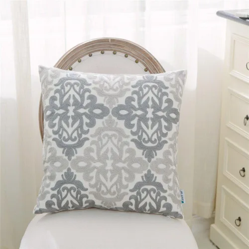 Vista 2 de HWY 50 Juego de 2 fundas de almohada decorativas gris gris de 18 x 18 pulgadas, fundas de almohada bordadas de lino para sofá, sala de estar, cama