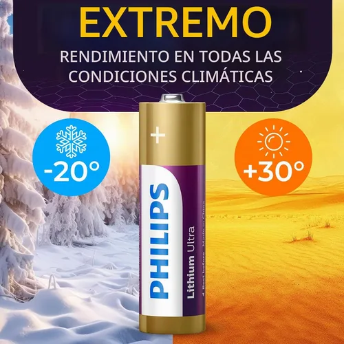 Vista 4 de PHILIPS Paquete de 8 baterías AA de litio, batería doble AA de litio de larga duración, pilas AA de alta capacidad de 1.5 V para dispositivos